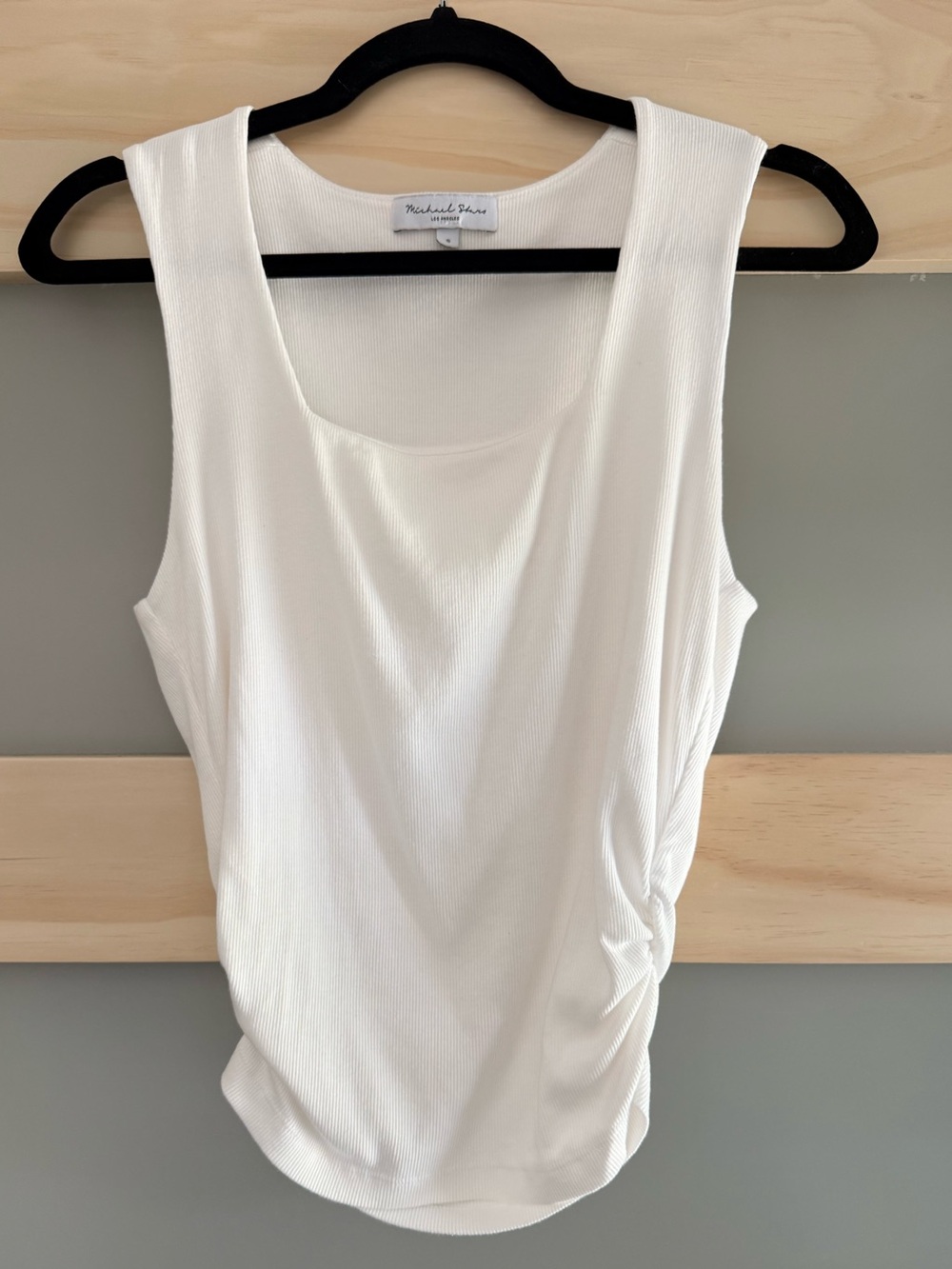 Michael Stars White Ribbed Side Ruched Tank Top Small Made in USA